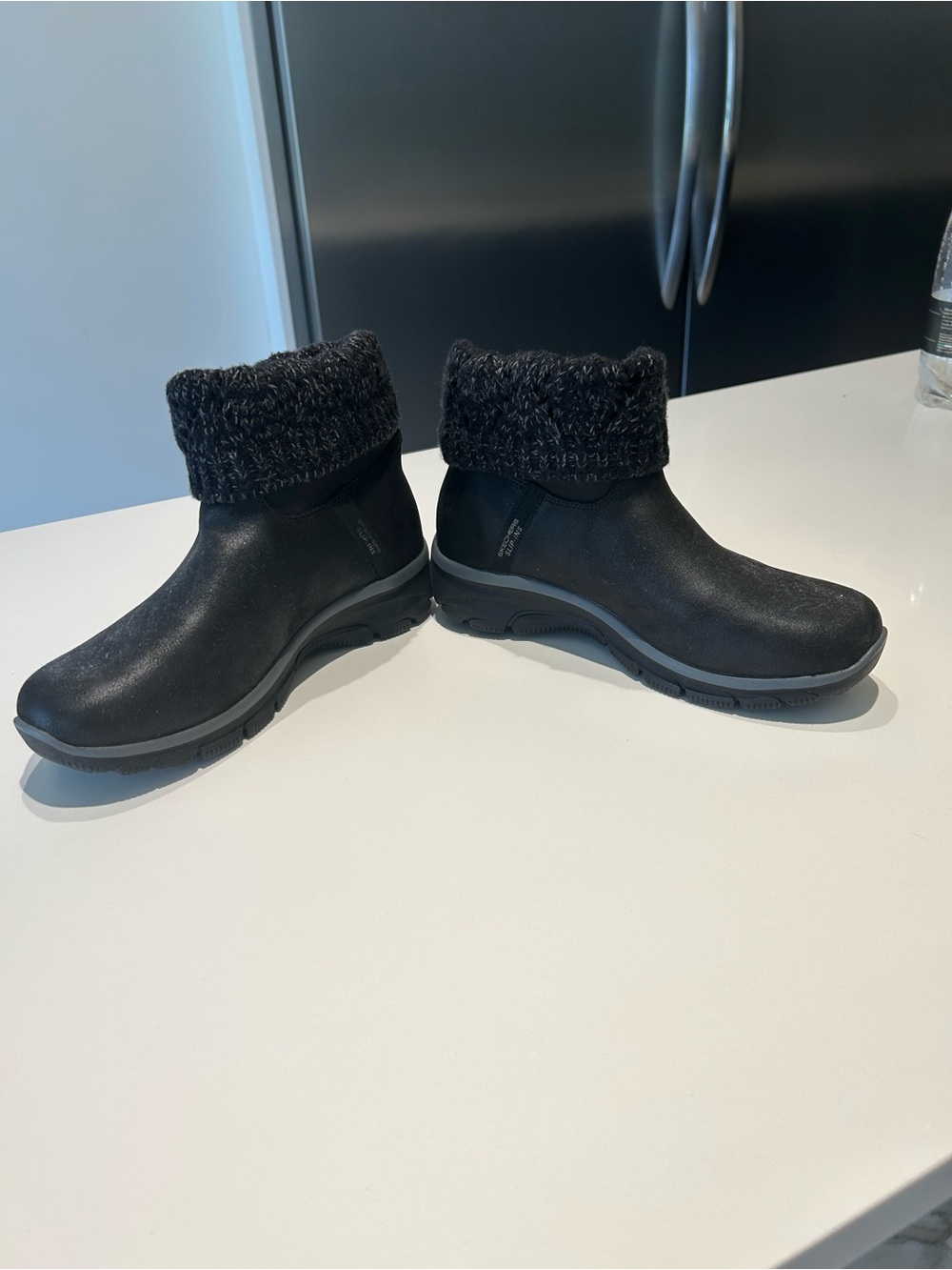Skecher slip on Black Knit-Cuff Waterproof Women's Ankle Boots